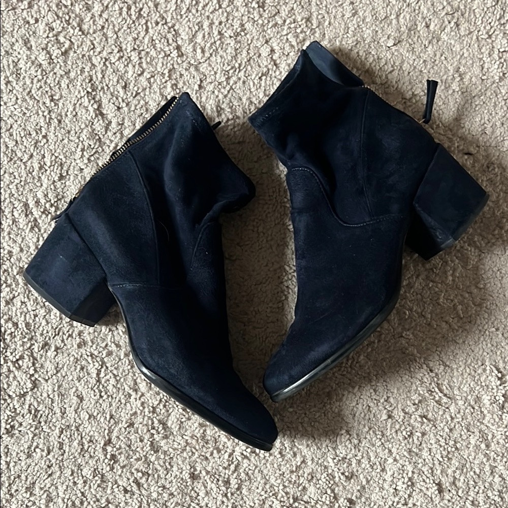Navy Suede Sock Ankle Boots
